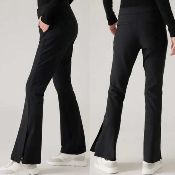 Athleta Womens Stellar Flare Trouser Pants Size 2 Petite Black Zip Leg Stretch - Picture 12 of 12